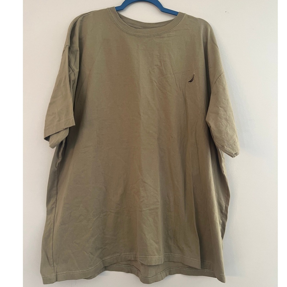 Nautica Mens XXL T-Shirt Khaki Tan Olive Green 100% Cotton Embroidered Logo Tee